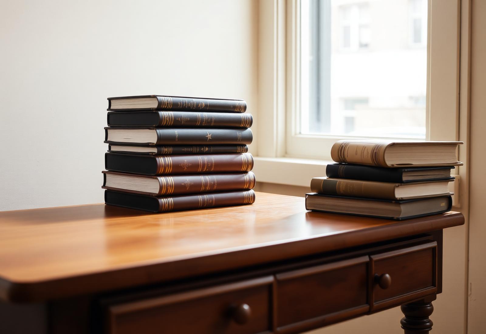 A stack of law reports on a writing desk at Legacy & Order's New Delhi chambers